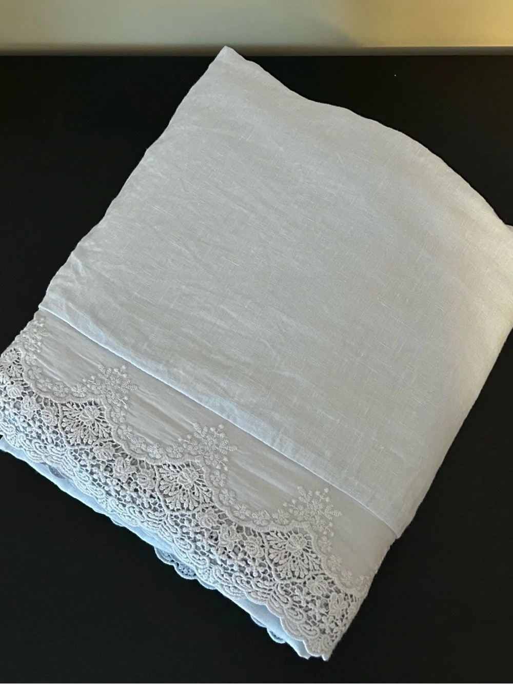 Pottery Barn LoveShackFancy linen duvet with lace trim